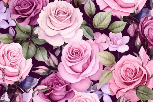 Seamless watercolor roses pattern. Generative AI