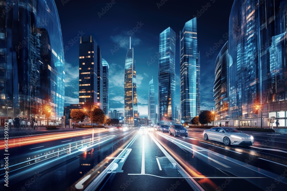 Concept of future cityscape with highway lighting