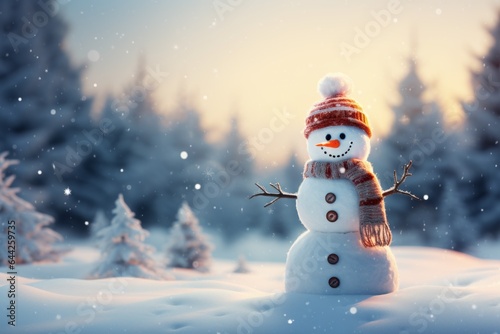 Happy Snowman as a symbol of Christmas and New Year. Welcome to winter holidays concept © top images