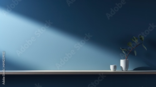 An image of soft light gently illuminating a dark blue wall.