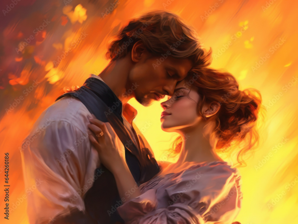 Sensual couple in the tender passion. Close up portrait of woman embracing and going to kiss man. Loving couple kissing