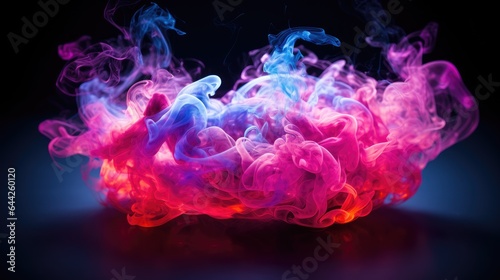 An energetic and exciting stage is surrounded by neon-colored smoke.