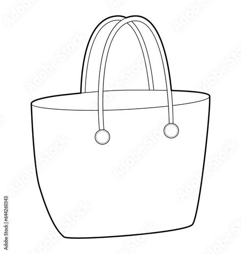 Woven tote bag silhouette. Fashion accessory technical illustration. Vector satchel front 3-4 view for Men, women, unisex style, flat handbag CAD mockup sketch outline isolated