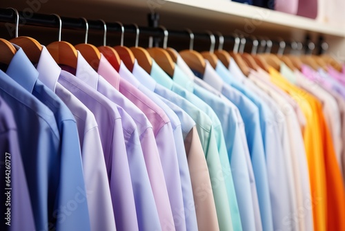 Mens shirts in different colors on hangers