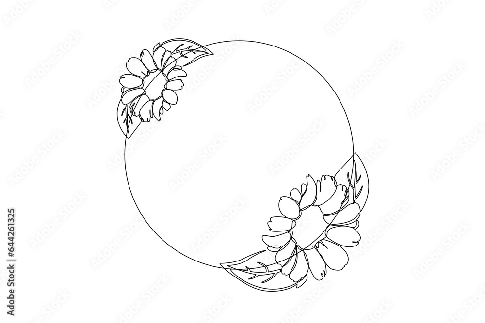 One continuous line drawing of Sunflower and floral frame concept. Doodle vector illustration in simple linear style. One continuous line drawing of Sunflower and floral frame concept. Doodle vector illustration in simple linear style.