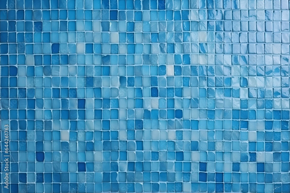 Blue ceramic wall and floor tiles mosaic abstract background. Design geometric wallpaper texture decoration. generative AI