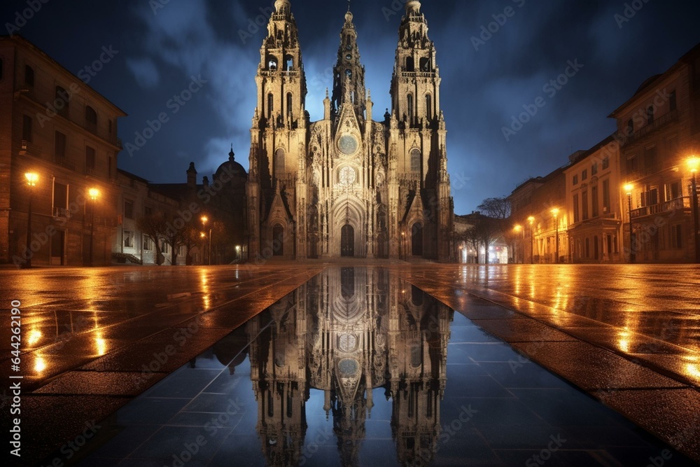 Cathedral in Santiago, Spain. Generative AI