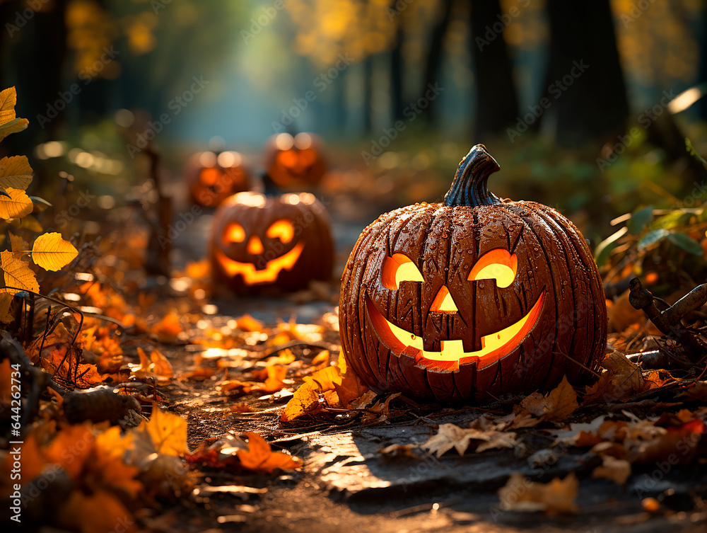 Calabazas alumbradas, tema de Halloween Calabazas alumbradas, tema de Halloween