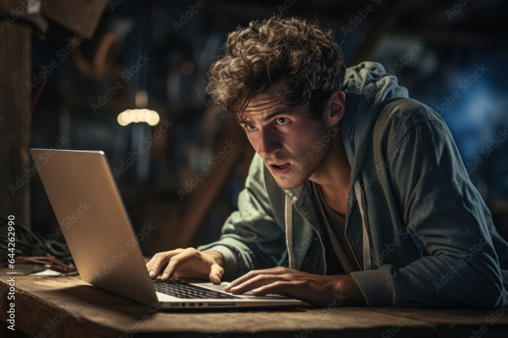 A student staring at their laptop screen, a mixture of frustration and determination evident as they troubleshoot a technical issue. Generative Ai. A student staring at their laptop screen, a mixture of frustration and determination evident as they troubleshoot a technical issue. Generative Ai.