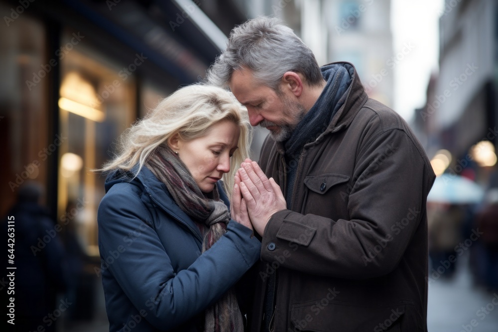 couple praying in the street paceful hopefully couple praying in the street paceful hopefully