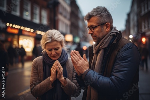 couple praying in the street paceful hopefully