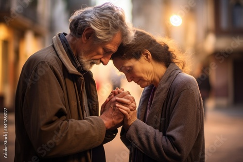 couple praying in the street paceful hopefully