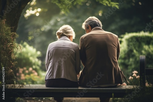 Intimate portrayal of a kneeling couple aged 50 praying on a bench in a public park