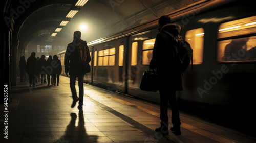 The low light cast the forms of countless commuters into fuzzy outlines, adding an air of mystery in the late night underground station.