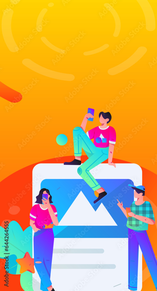 Fototapeta premium Virtual characters social communication concept business flat vector hand drawn illustration