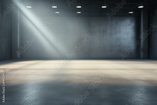 Empty studio floor with focused light, ideal for product presentation. Generative AI © Rainier