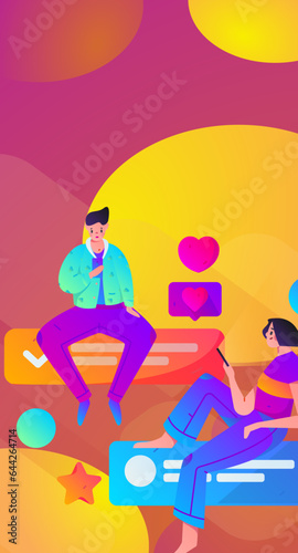 Virtual characters social communication concept business flat vector hand drawn illustration