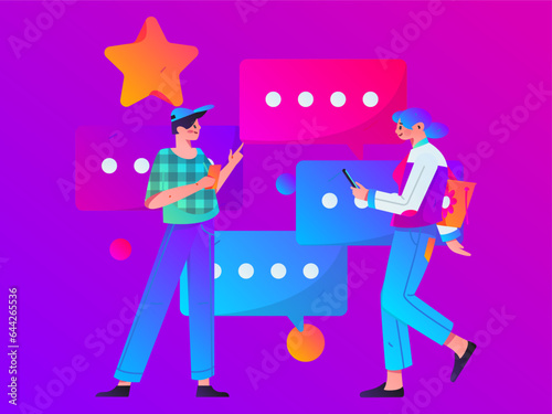 Virtual characters social communication concept business flat vector hand drawn illustration