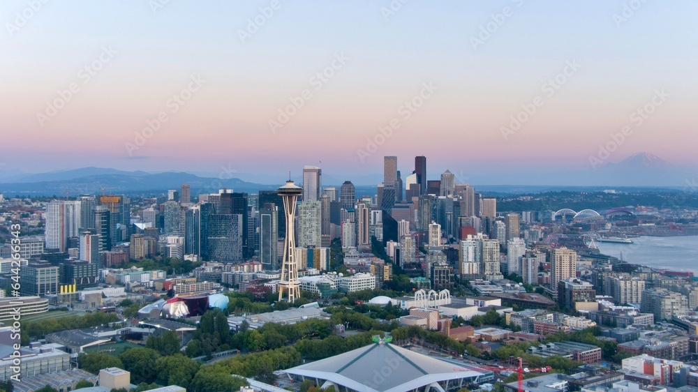 The Seattle, Washington skyline at sunset