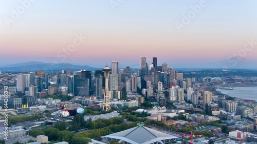 The Seattle  Washington skyline at sunset
