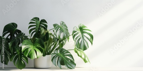 Beautiful monstera flower standing against a white background. Minimalist concept.