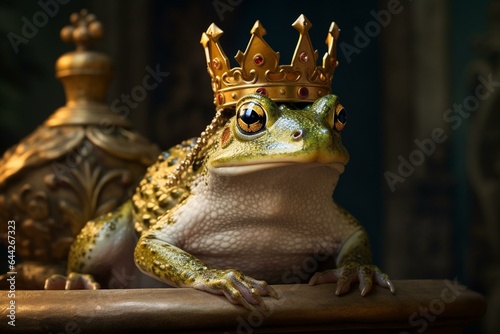 A crowned fairytale frog prince, also known as frosch or kröte. Generative AI