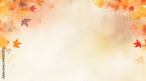 Watercolor autumn abstract background with maple leaves and copy space.
