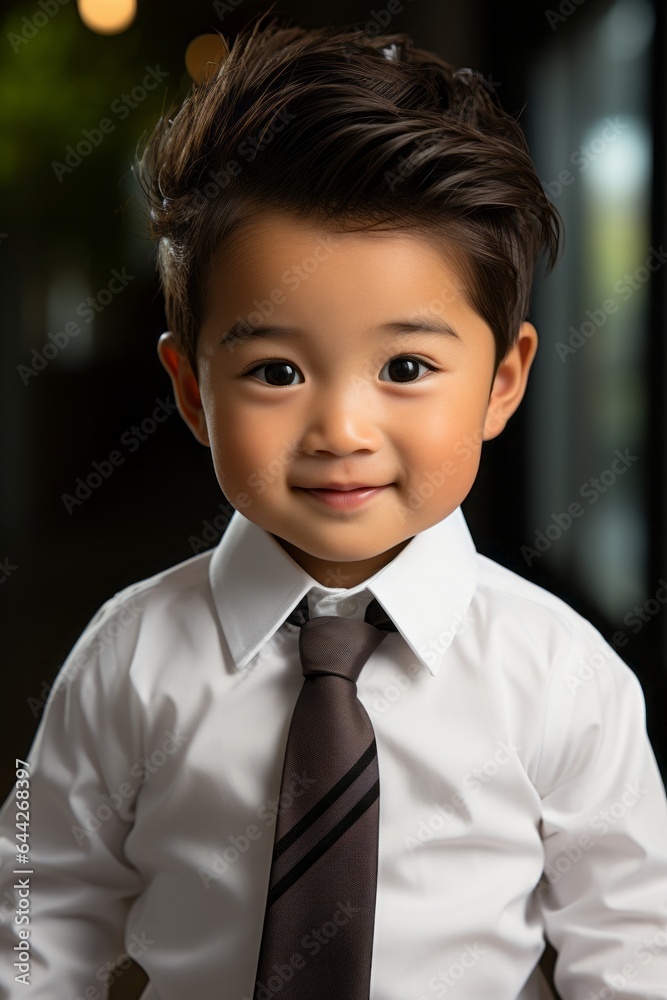 An adorable Japanese American toddler with a white shirt. Generative AI. An adorable Japanese American toddler with a white shirt. Generative AI.