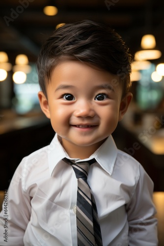 An adorable Japanese American toddler with a white shirt. Generative AI. 