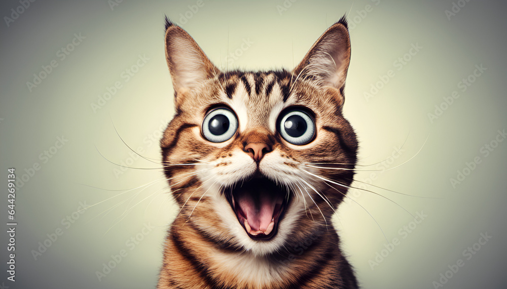 A comical image of a surprised cat with wide eyes and raised eyebrows. Perfect for adding humor to your content or meme creation