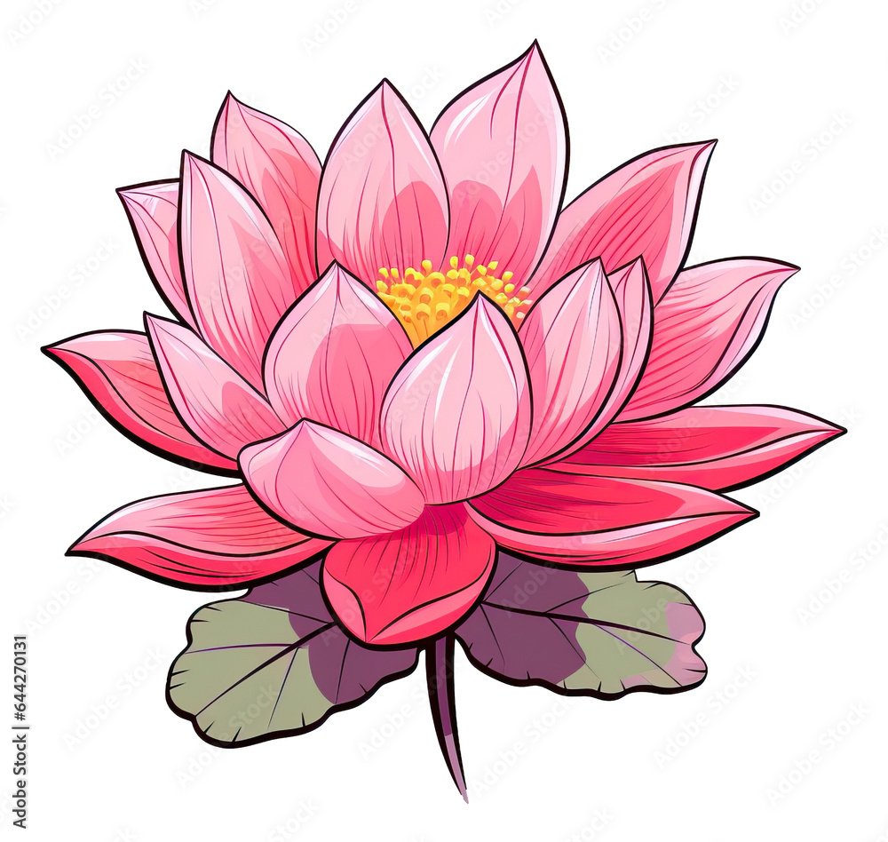 Cute pink lotus cartoon isolated.