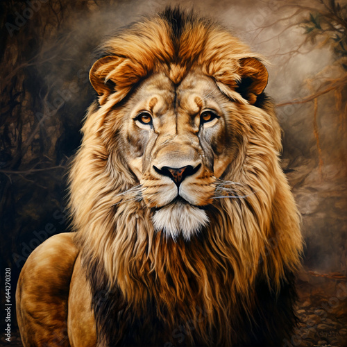 High-Resolution Lifelike Lion Painting Showcasing Unique Patterns and Textures with Deft Brush Strokes and Intricate Detail