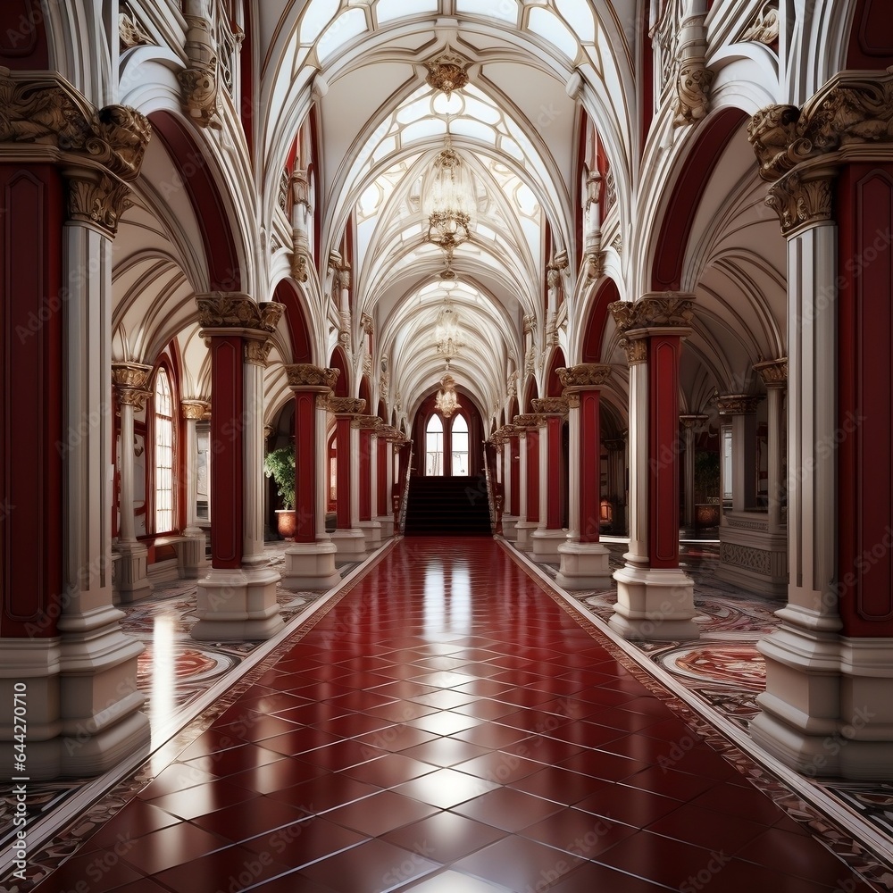 3D render of the ornate hallway