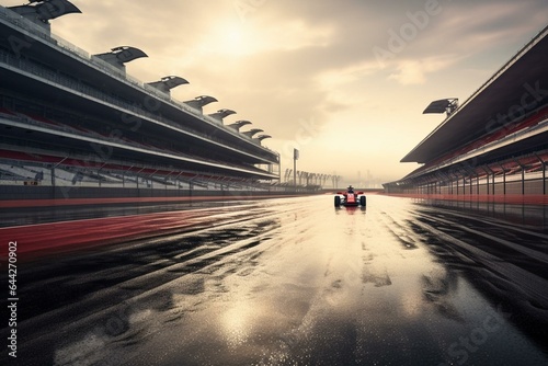 Wet race track under daylight. Generative AI © Mark