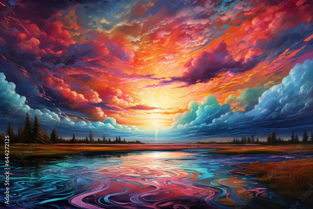 A breathtaking sky filled with vibrant and dazzling colors. Generative AI