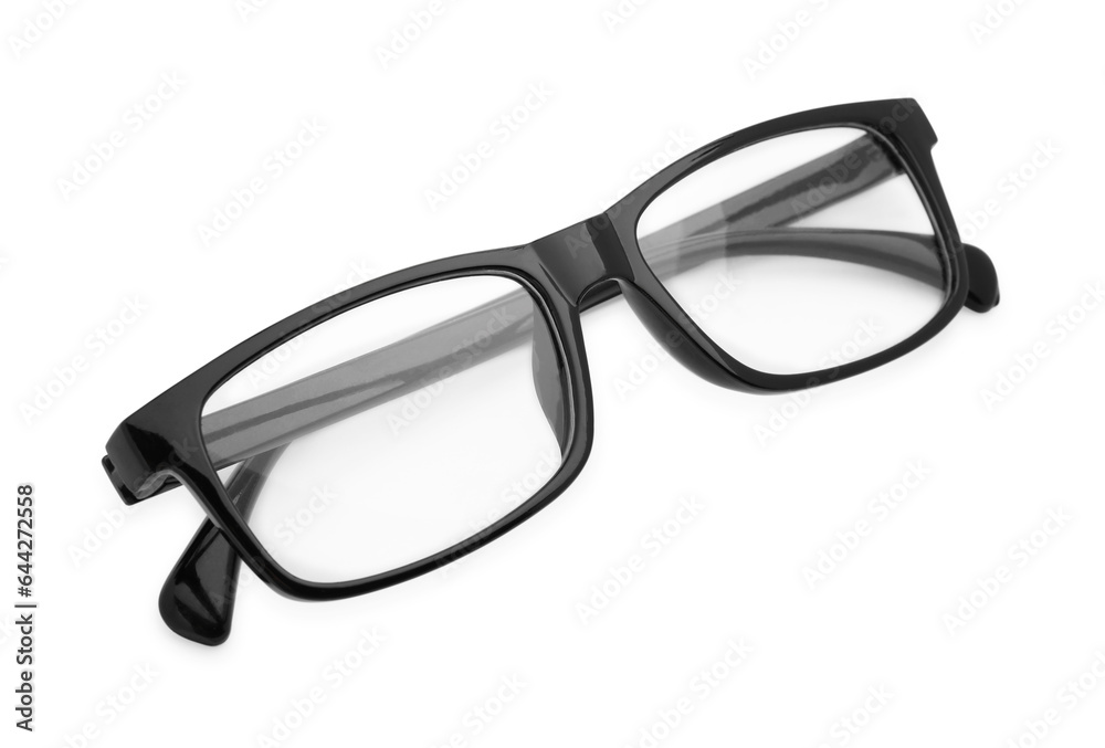 Stylish glasses with black frame isolated on white Stylish glasses with black frame isolated on white