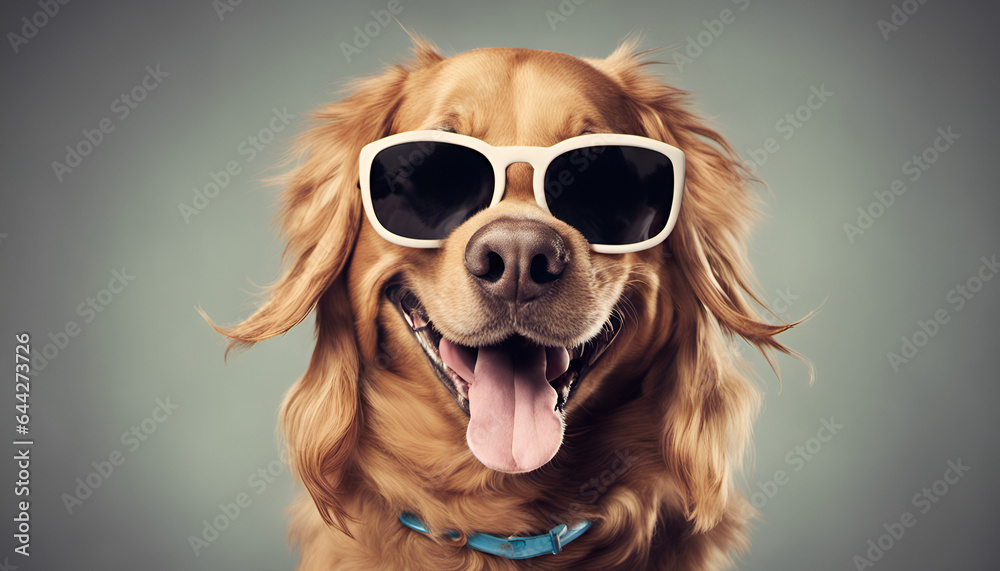 A hilarious image of a dog wearing oversized sunglasses and a goofy grin. Perfect for sharing a good laugh with your audience