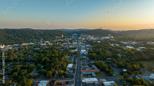 sunrise aerial view of the city of Hot springs
