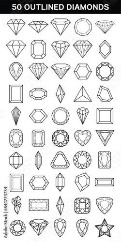 Set of black line diamond icon. Brilliant gem in black. Collection of black diamond