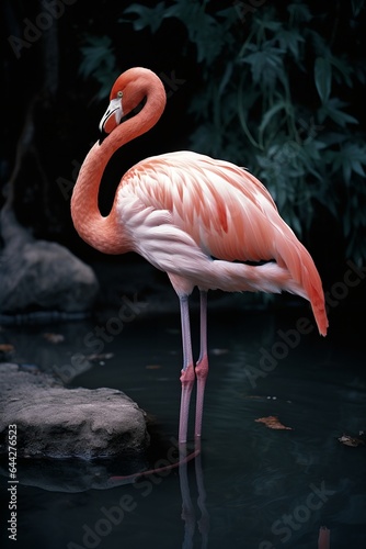 Flamingo walking in water  generative ai.