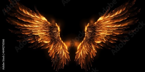 Flame wings on black background, generative ai. photo