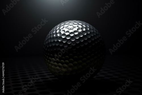 3D black golf ball on dark background. Generative AI