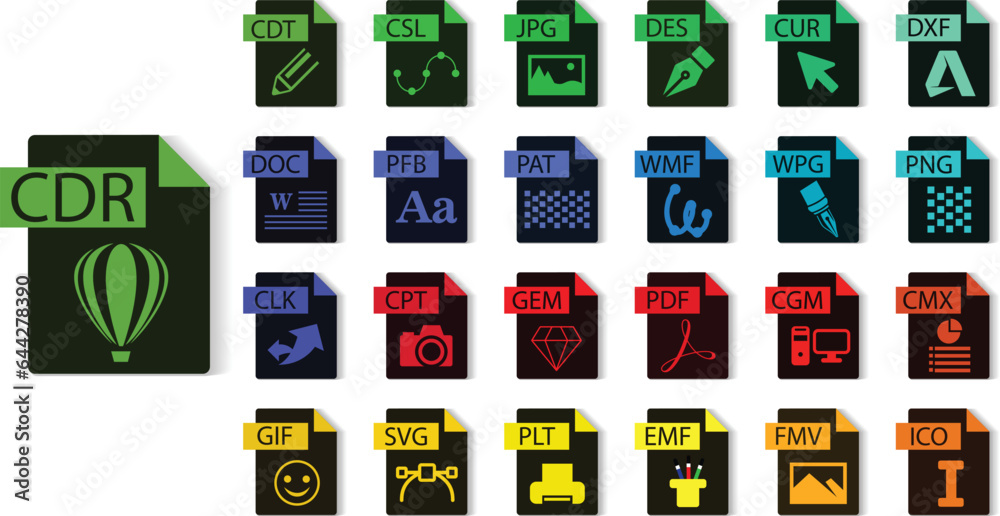 Coreldraw file format collection, CDR, WPG, FMV, DES, GEM, EMF, SVG
