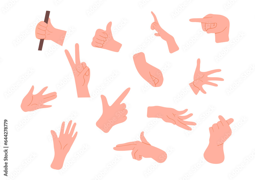 Set of hands with gestures concept. Emoji and stickers for social networks and messengers. Approval and agreement, okay. Cartoon flat vector collection isolated on white background Set of hands with gestures concept. Emoji and stickers for social networks and messengers. Approval and agreement, okay. Cartoon flat vector collection isolated on white background