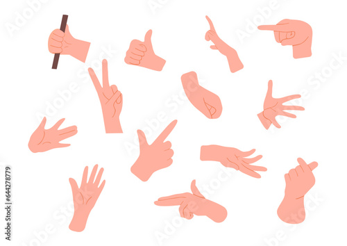 Set of hands with gestures concept. Emoji and stickers for social networks and messengers. Approval and agreement, okay. Cartoon flat vector collection isolated on white background