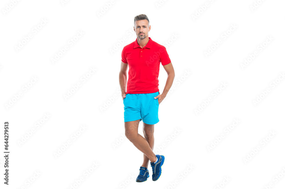 athletic sportsman in active sportswear for man to do sport and fitness training in gym isolated on white studio background