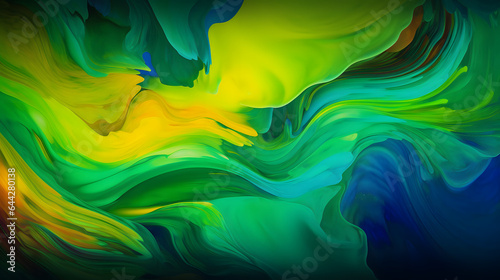 緑系の色彩が流れる抽象的な背景 No.005 Abstract Background with Greenish Colors Flowing Generative AI