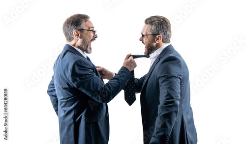 threatening business reputation. rival company threatening. businessmen threaten business men isolated on white. businessmen threaten business model. intense rivalry. men having conflict