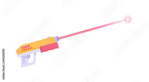 Laser tag gun concept. Yellow pistol for fun and entertainment. Tool for shooting and aiming. Poster or banner for website. Cartoon flat vector illustration isolated on white background