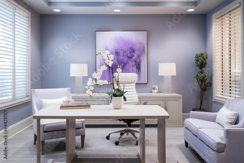 Serene Ambiance  A Tranquil Office Oasis Decorated in Shades of Periwinkle
